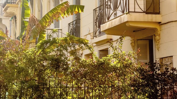 A row of multi-story buildings with balconies, some with plants, and a clear sky. - Spacious 3-bedroom apartment in delightful Cannes with AC - LES BANANIERS (Cannes)