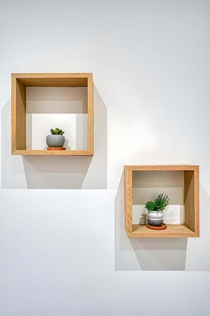 Two wooden wall-mounted shelves with plants. - 18-square-meter studio apartment - Bir-Hakeim / 10 minutes from the Eiffel Tower (Paris)