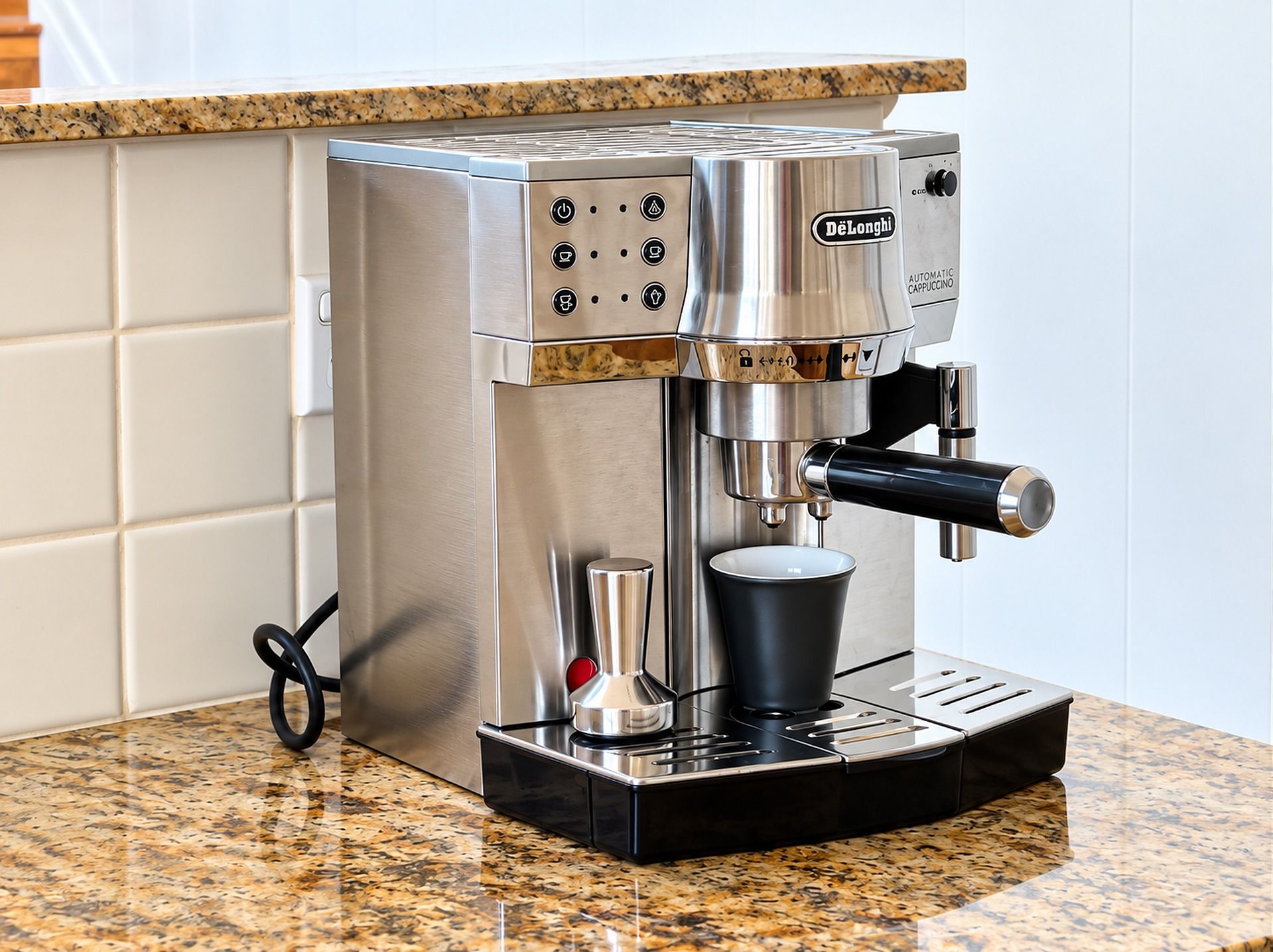 Kitchen - Upstairs : Start the morning with freshly prepared coffee from the De’Longhi espresso and cappuccino machine, ready for you to enjoy from the comfort of the kitchen.