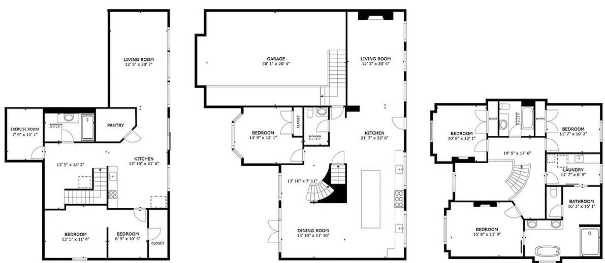 Plano de planta que muestra una sala de estar, cocina, comedor, dos dormitorios, un baño y un garaje.