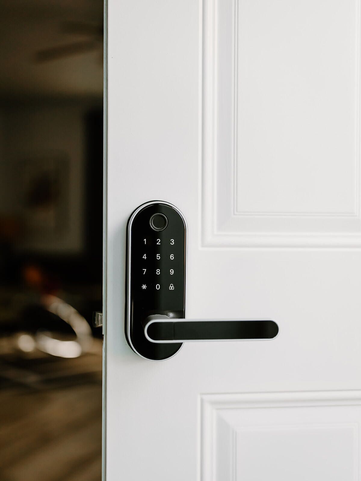 A door with a numeric keypad lock.