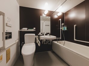 A modern bathroom with a toilet, sink, and bathtub. - Hotel Route Inn Tamba-Hikami Inter- (Tamba)