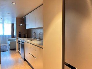 A modern kitchen with a dishwasher, a sink, and a stove. - Chic 1BR near Karaköy and Galataport (Istanbul)
