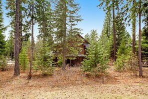 A cabin surrounded by tall pine trees. - 3BR Suncadia Resort house with hot tub & fireplace (Cle Elum)