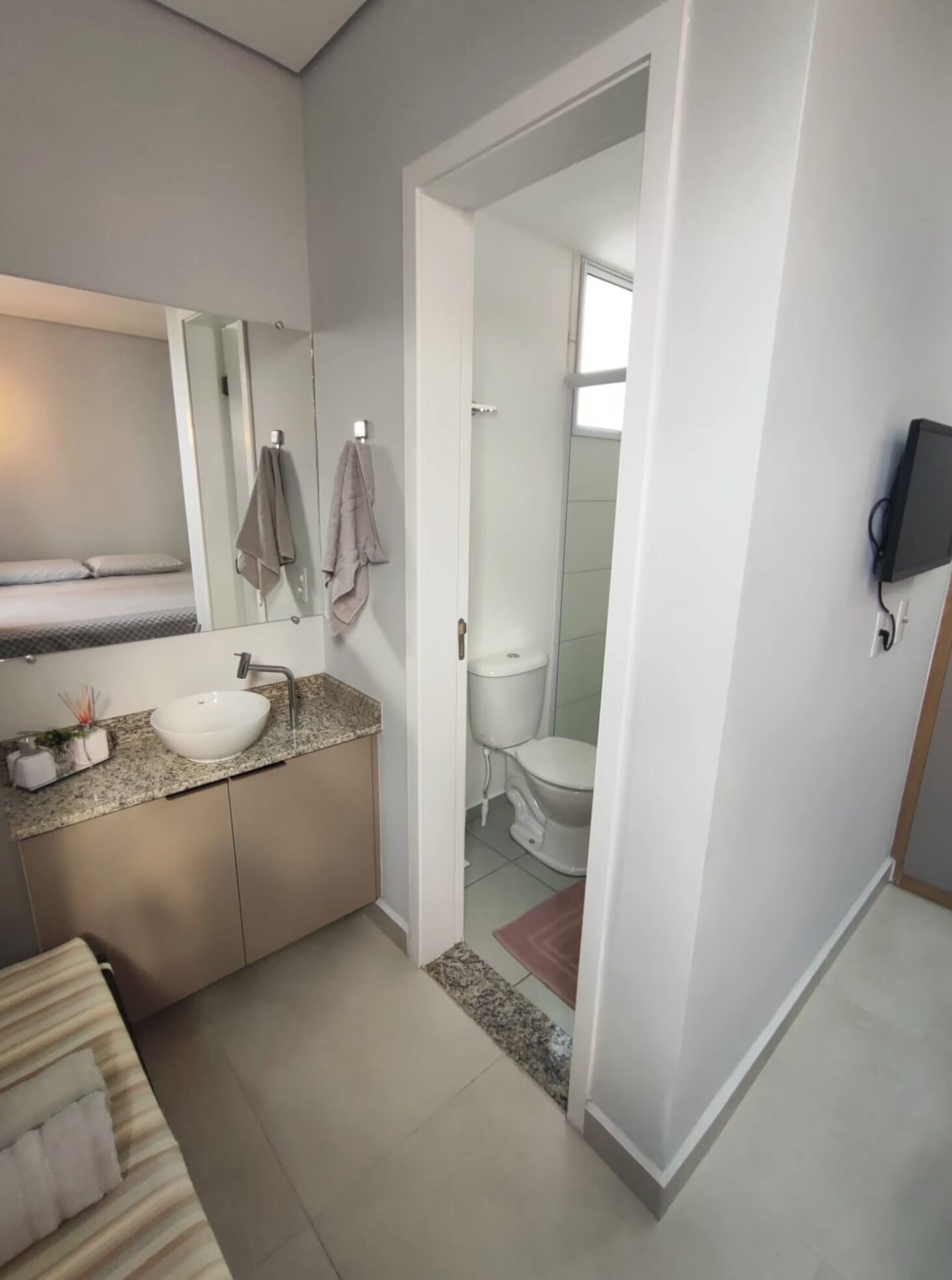 Hair dryer, towels, toilet paper