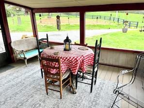 Outdoor dining - Charming 3-bedroom farmhouse in beautiful Hayesville, NC (Hayesville)