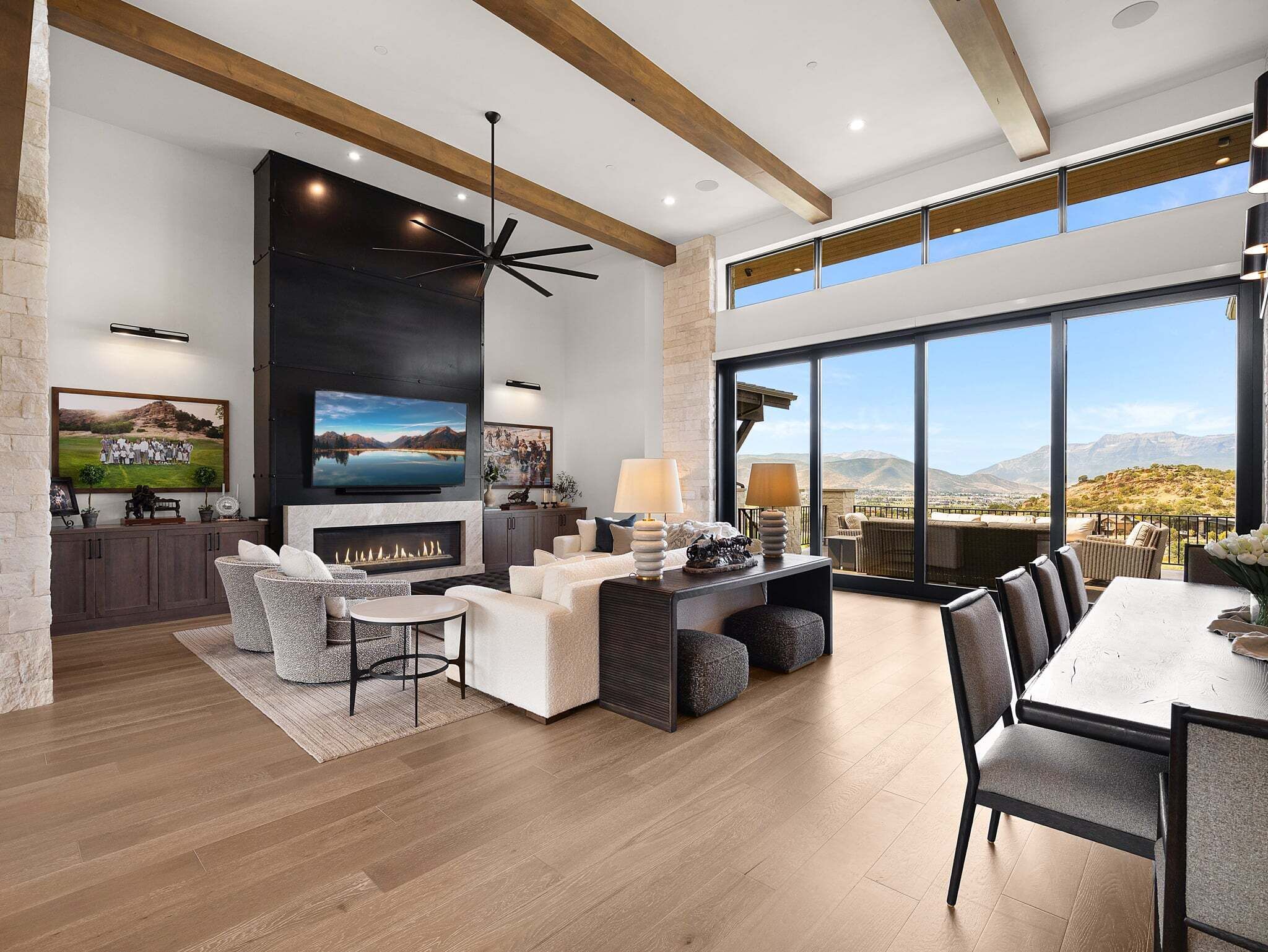 Smart TV, fireplace, foosball, books
