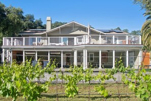 A two-story house with a balcony, a garage, and a vineyard in the foreground. - Gated Glen Ellen wine country 3 bed/2 bath house with Sonoma Mountain views (Glen Ellen)
