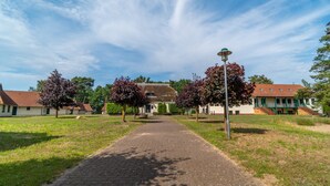 A paved pathway leading to a building with a tiled roof, surrounded by grass and trees. - Vrbo Property (Ummanz)