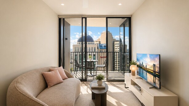 Living area - Metropolitan Luxe | Balcony with Skyline Views (Brisbane City)