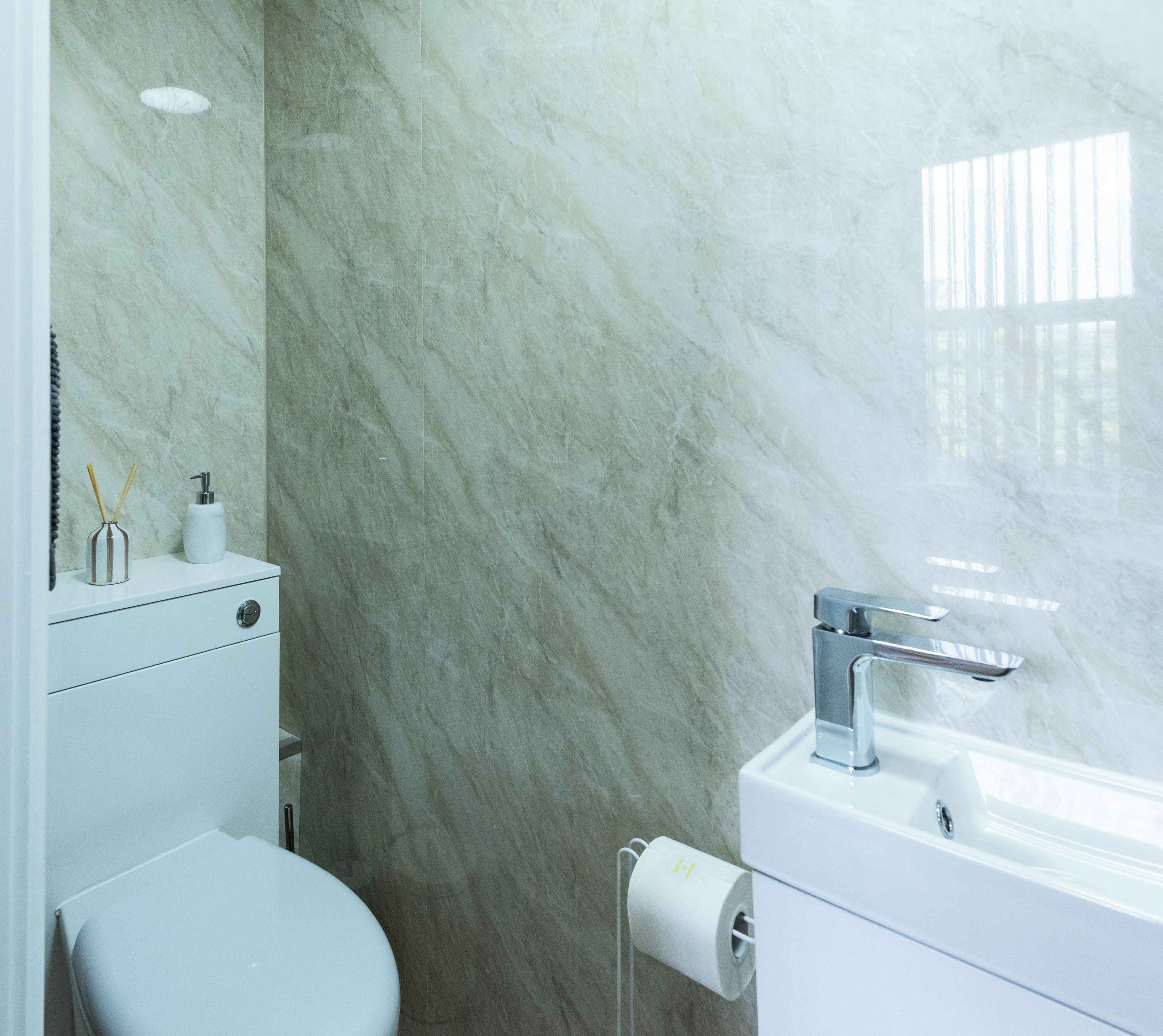 Shower, towels, toilet paper
