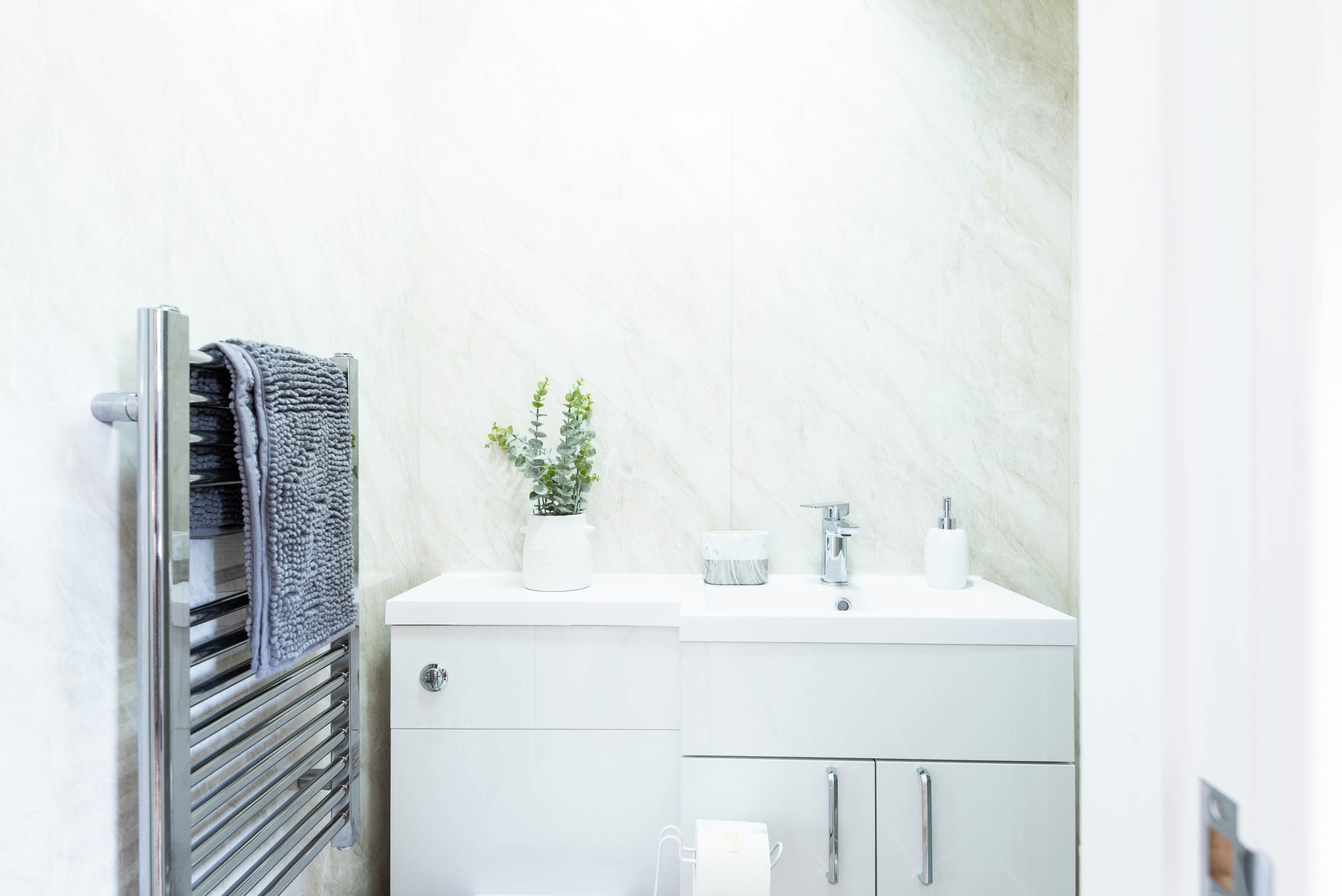 Shower, towels, toilet paper