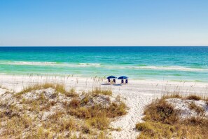 Private beach access is steps from the home! 2 beach chairs and 1 umbrellas for FREE during any stay from March 1st - October 31st, additional chair and umbrella rentals are available.