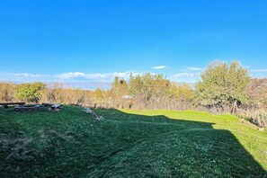 A grassy outdoor area with trees and a clear sky. - Secluded Sunrise - Lake Views, Sleeps 23, Dogs OK (Garden City)