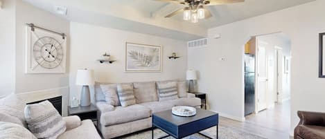TV, fireplace, offices