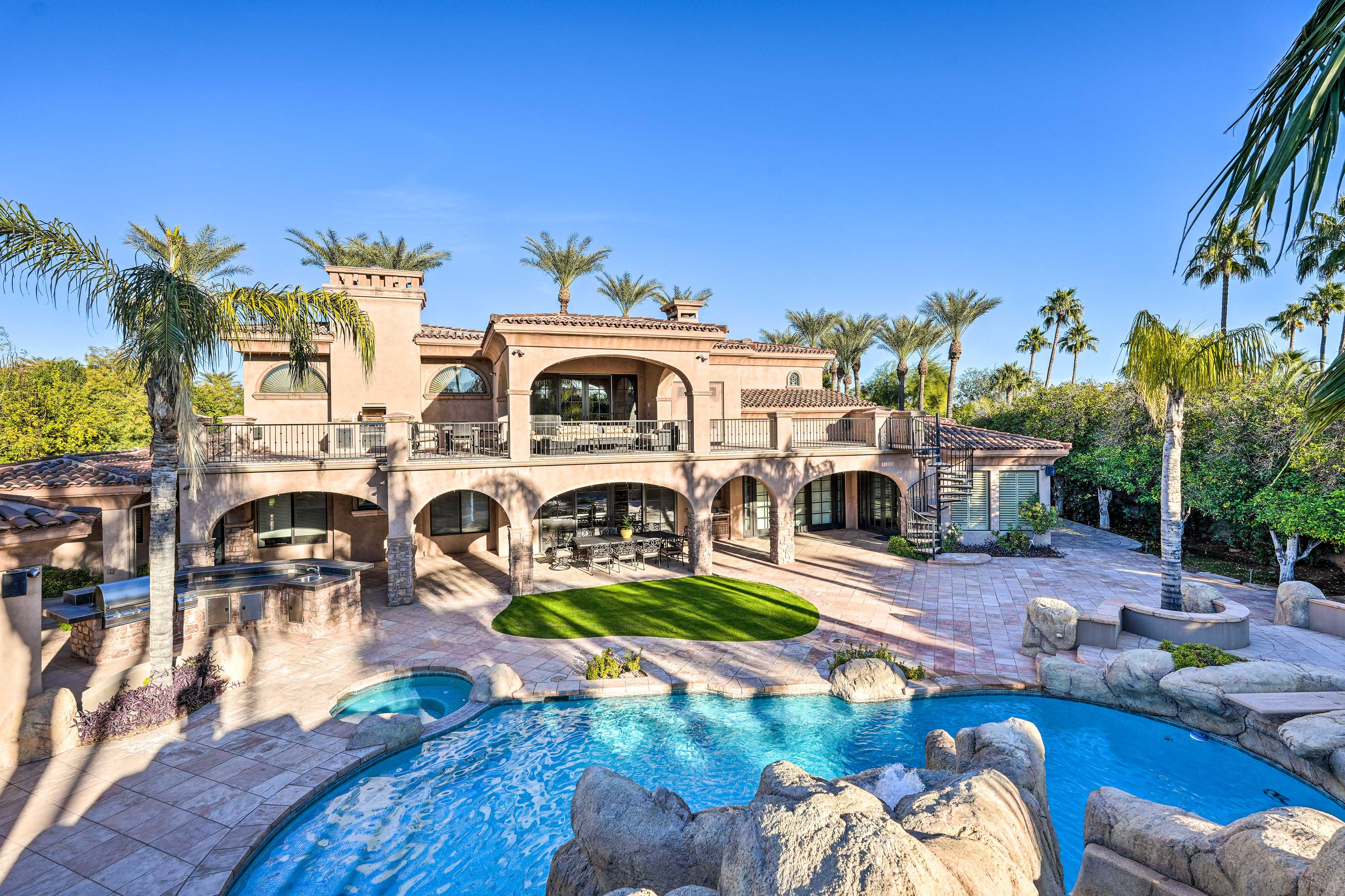 Premium Outdoor Living | Pool with Slide, Diving Board, Spa, Two Grills, Upstairs Terrace, Sport Court, & Multiple Seating Areas