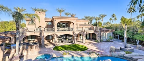 Premium Outdoor Living | Pool with Slide, Diving Board, Spa, Two Grills, Upstairs Terrace, Sport Court, & Multiple Seating Areas