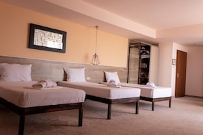 A hotel room with two single beds, a wooden headboard, a framed picture on the wall, and a wardrobe. - Clepsydra Residence (Plovdiv)
