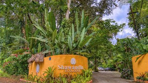 A pathway leading to a building with a sign reading 'Shawandha Eco Lodge.' - Shawandha Hotel (Cahuita)