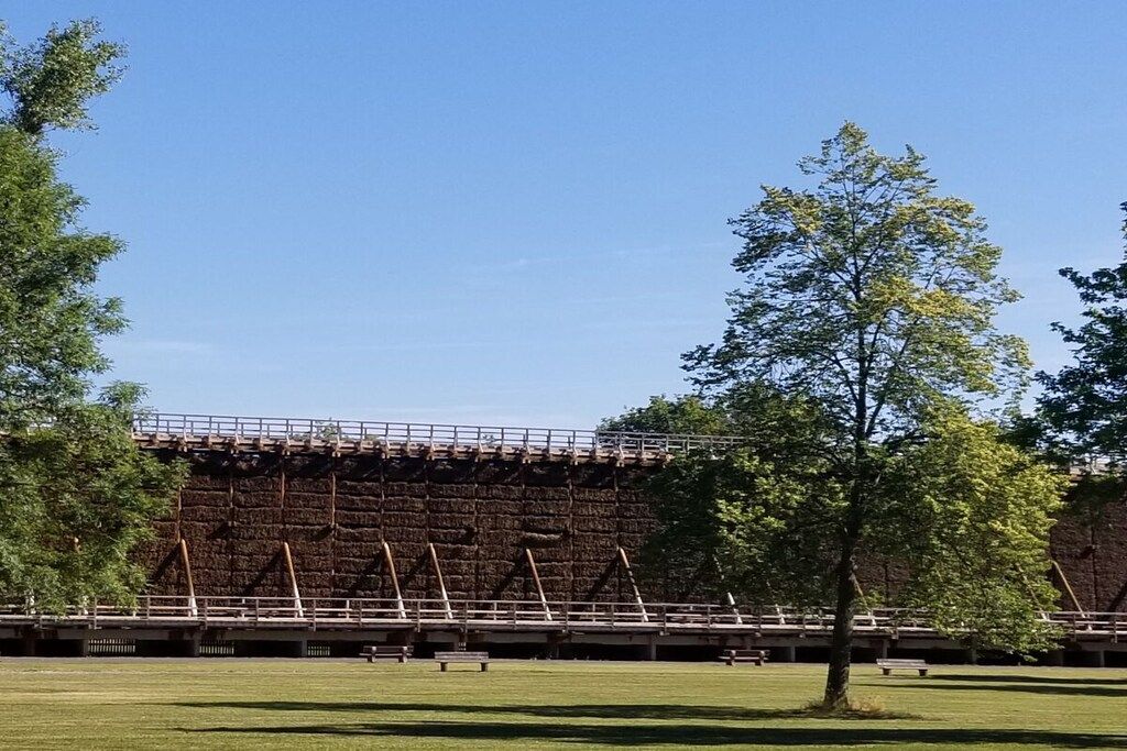 Stadion, jossa on porrastettu katsomo ja edessä ruohokenttä.