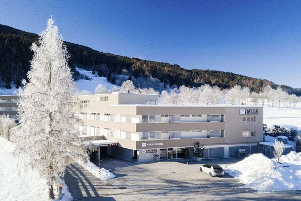 A modern building with a sign for 'Appartments' and 'Appartments Residence' indicating a residential area. - Apartment in Radstadt with swimming pool (Radstadt)
