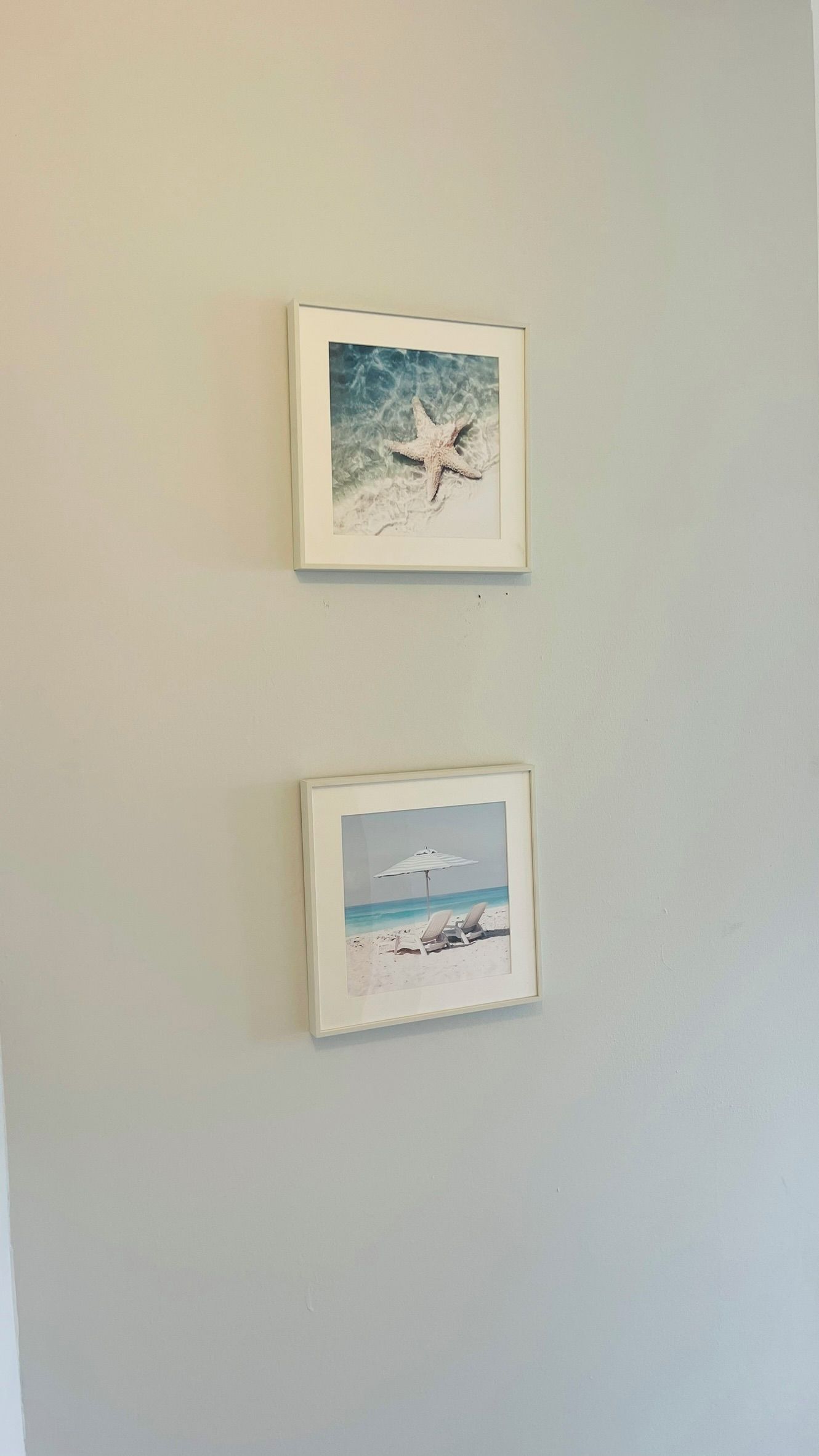 Dos cuadros colgados en una pared.