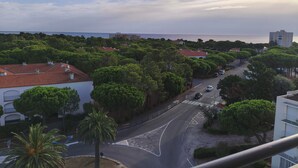 A coastal residential area with a road leading to a beach, surrounded by lush greenery and buildings with red-tiled roofs. - Apartment with sea view - 4 guests (Argelès-sur-Mer)