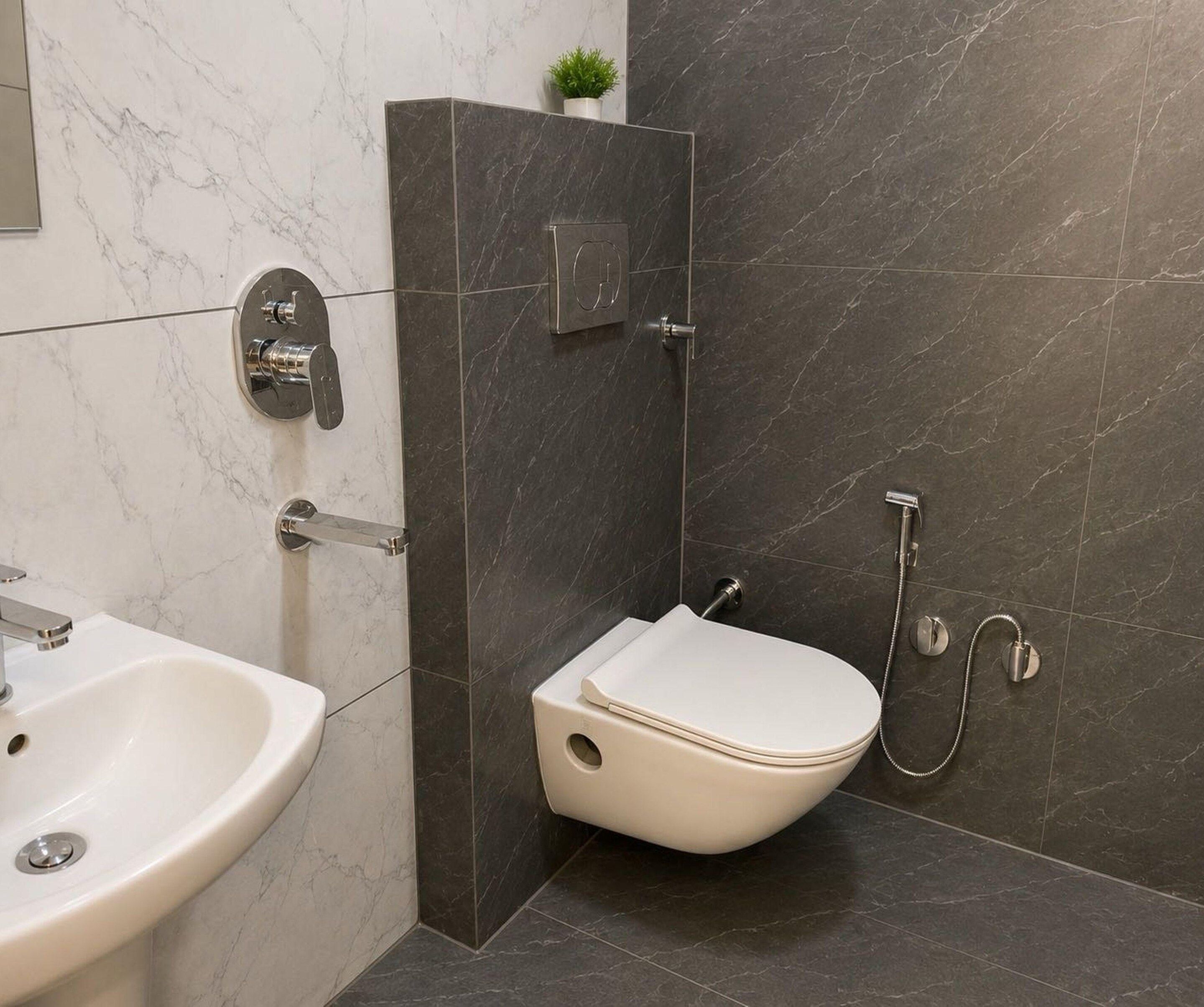Un bagno con servizi igienici, lavandino e doccia.