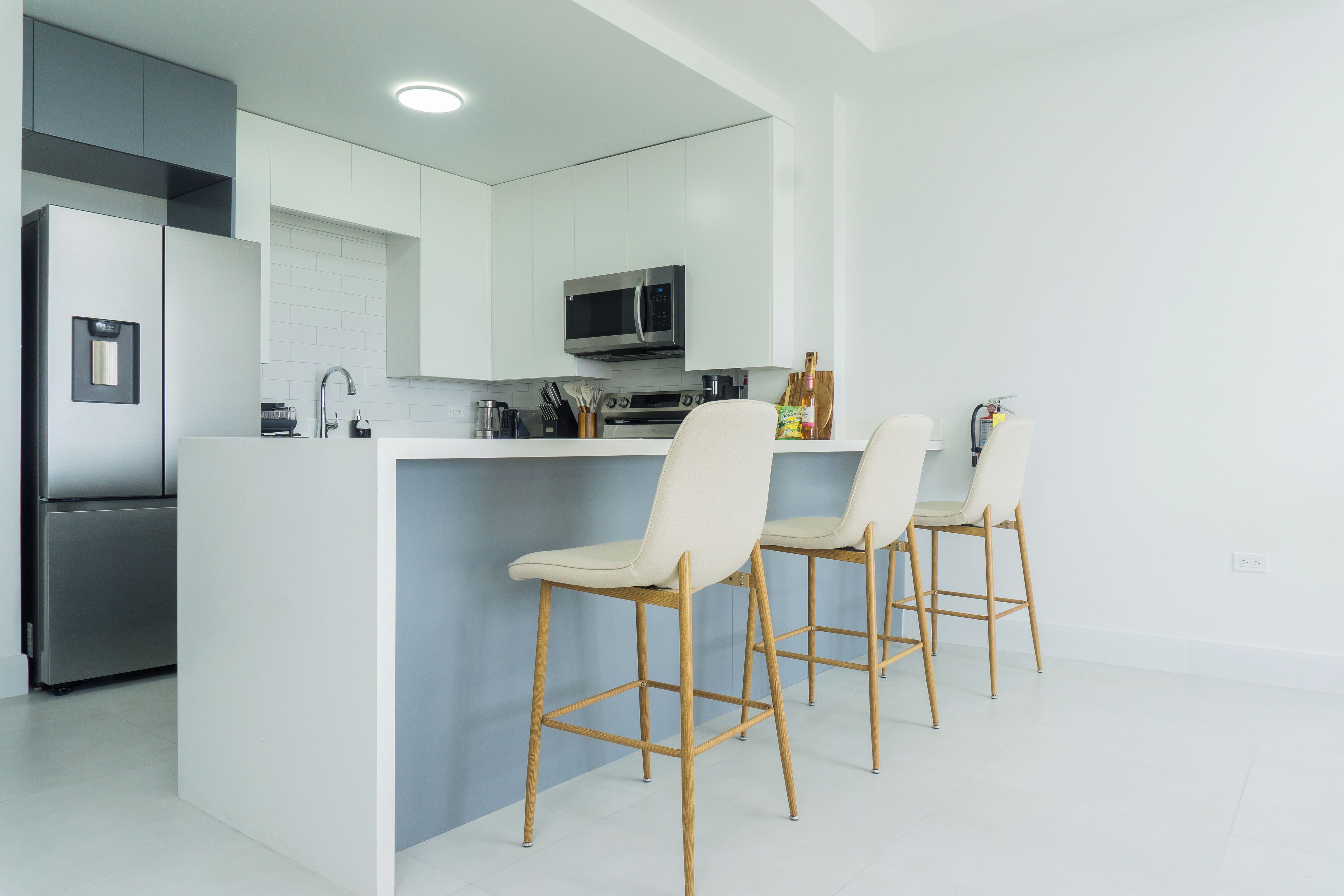 Toaster, blender, cleaning supplies, freezer