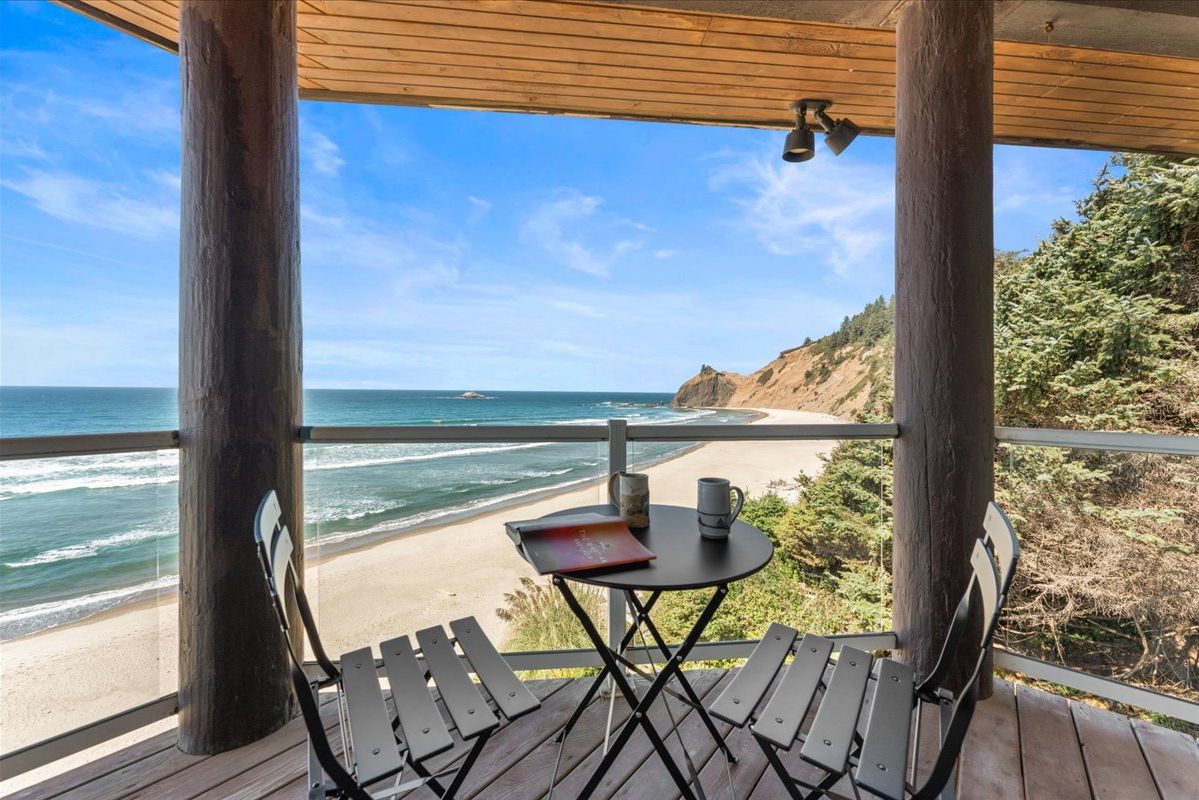 Private patio in the primary suite. Take your morning coffee with the best  views in Lincoln City.