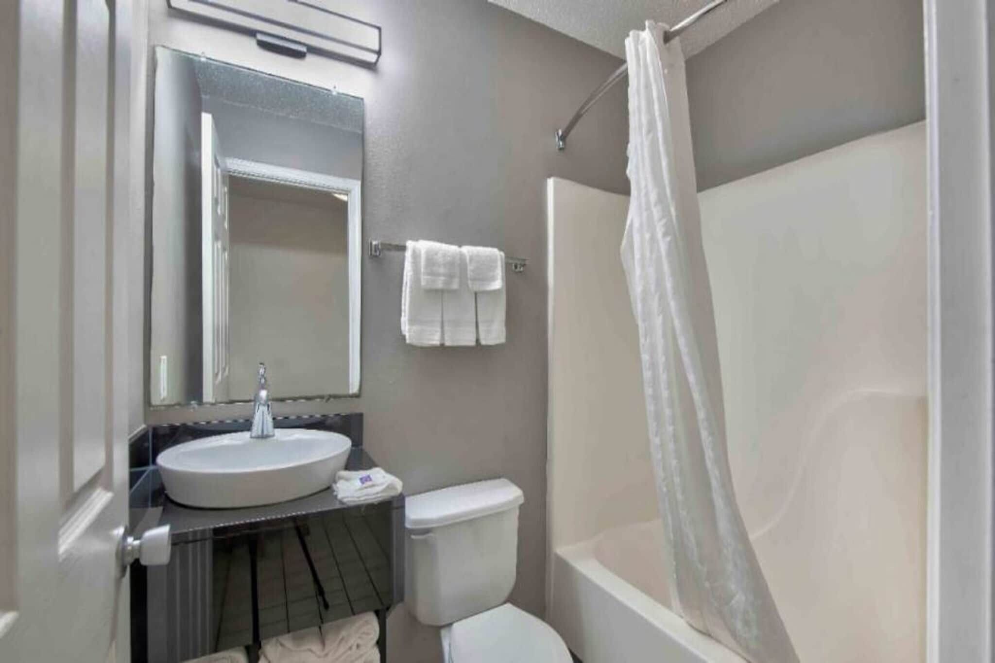 Une salle de bain avec un lavabo, des toilettes et une douche.