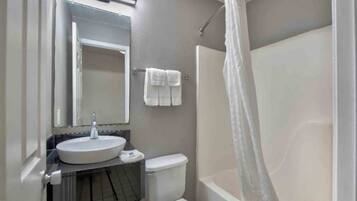 Une salle de bain avec un lavabo, des toilettes et une douche.