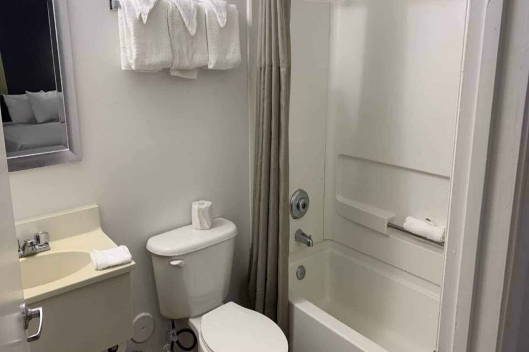 Un baño con inodoro, lavamanos y zona de ducha.