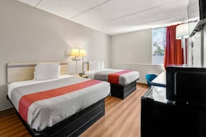 A hotel room with two beds, a desk, a chair, and a television. - 2 Queen Beds | Non-Smoking, Micfridge (Decatur GA)