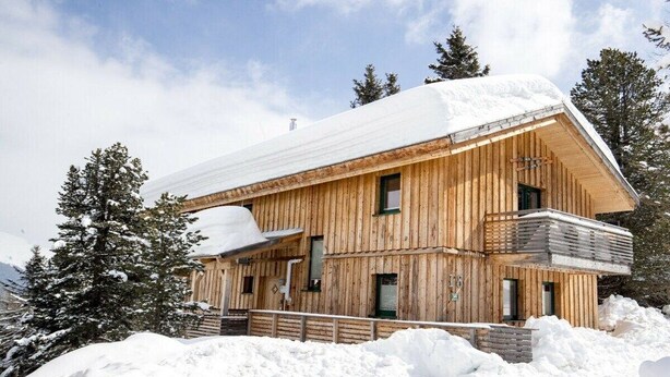 A wooden chalet with a sloped roof, surrounded by snow and trees. - Cabin in Turrach with sauna and Wi-Fi (Turrach)