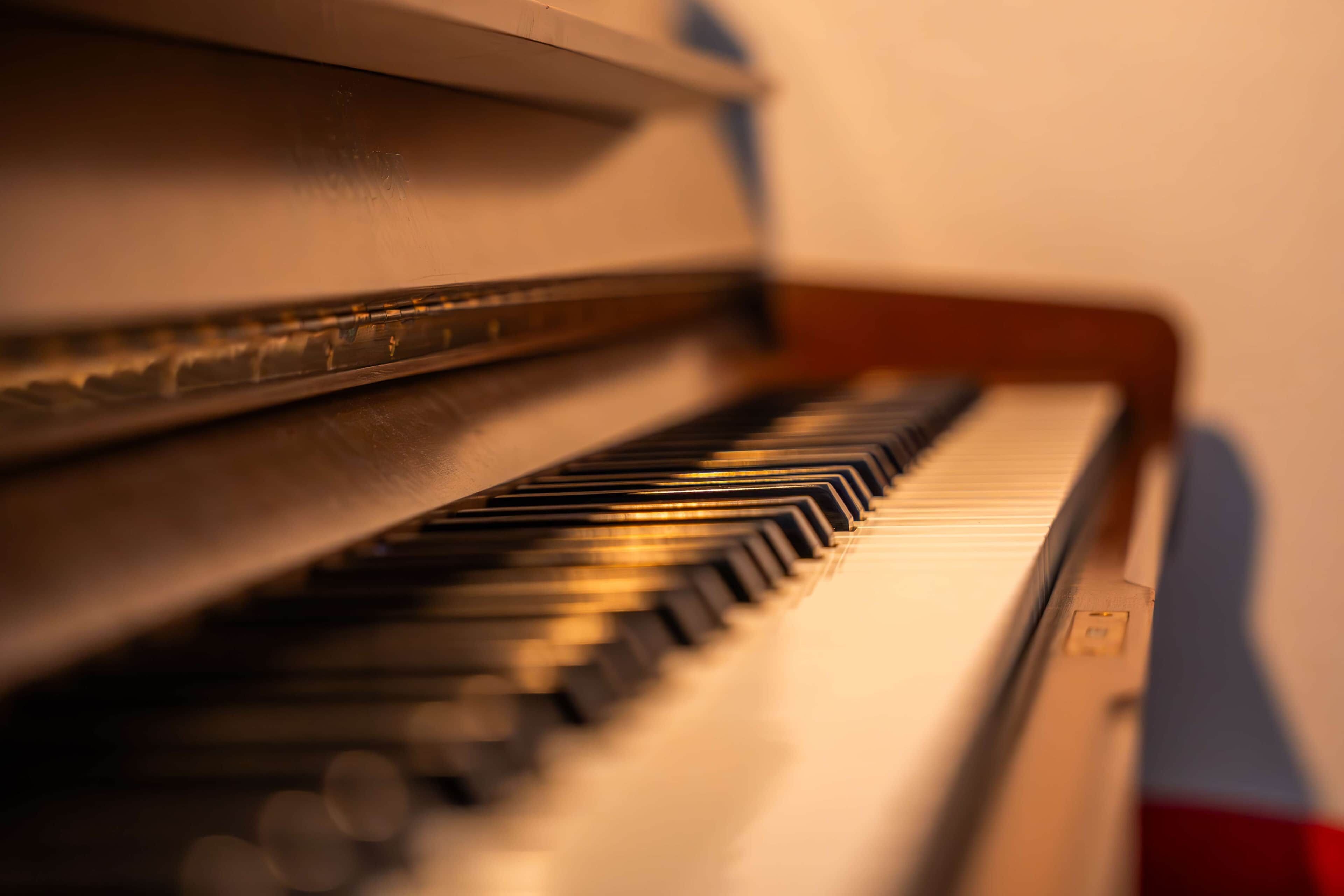 A close-up of a piano keyboard.