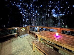 Outdoor dining - Sunset Serenity – rustic waterfront cabin and RV spot-pet friendly (Cleveland)