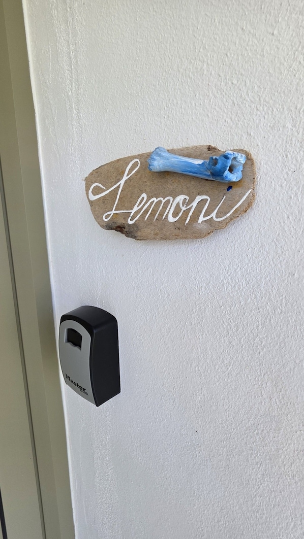 Una porta amb una placa on hi posa 'Lemon' i un botó de porta.