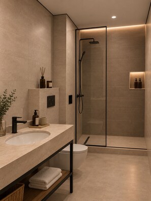 Phòng đôi hoặc 2 giường đơn Business, quang cảnh sân vườn | Phòng tắm | Đồ dùng nhà tắm miễn phí, máy sấy tóc, dép đi trong nhà