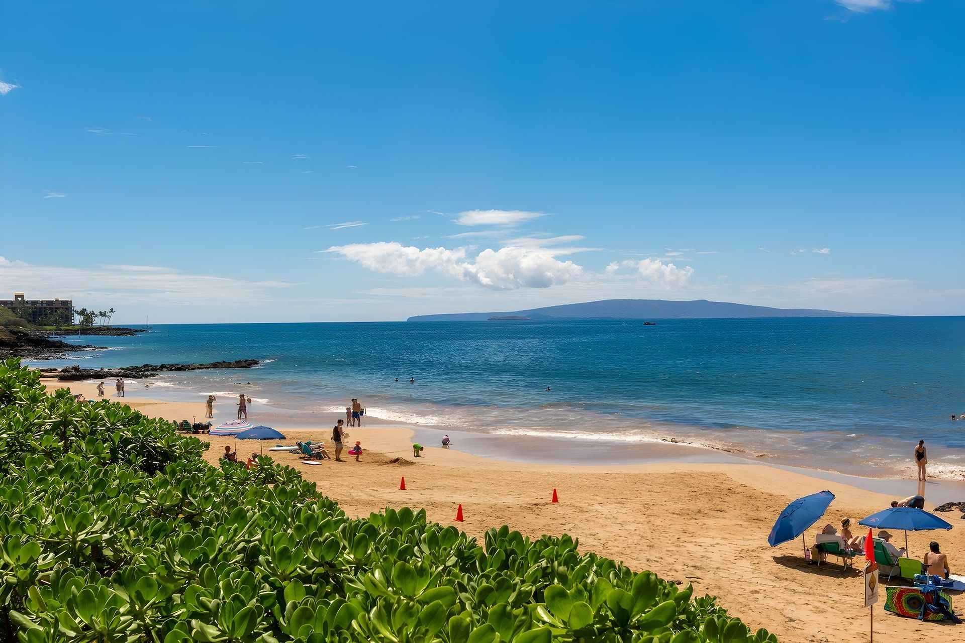 Una playa con cielo despejado, orilla arenosa y vista al océano.
