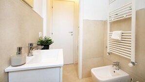 Ducha, bidet, toallas, jabón