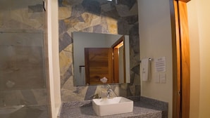Basic Studio | Bathroom | Shower, soap, toilet paper - Hotel Auroza Centro (Rincón de Guayabitos)