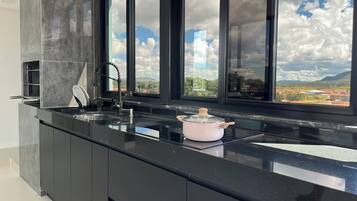 Deluxe Loft, City View | Private kitchen | Cleaning supplies