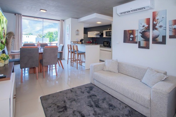 Open-plan living, dining and kitchen