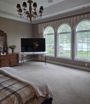 Large TV and View From Master Bedroom - Beautiful Waterfront Property, Boat Dock, Covered Carport and Wonderful Sunsets (Lancaster)