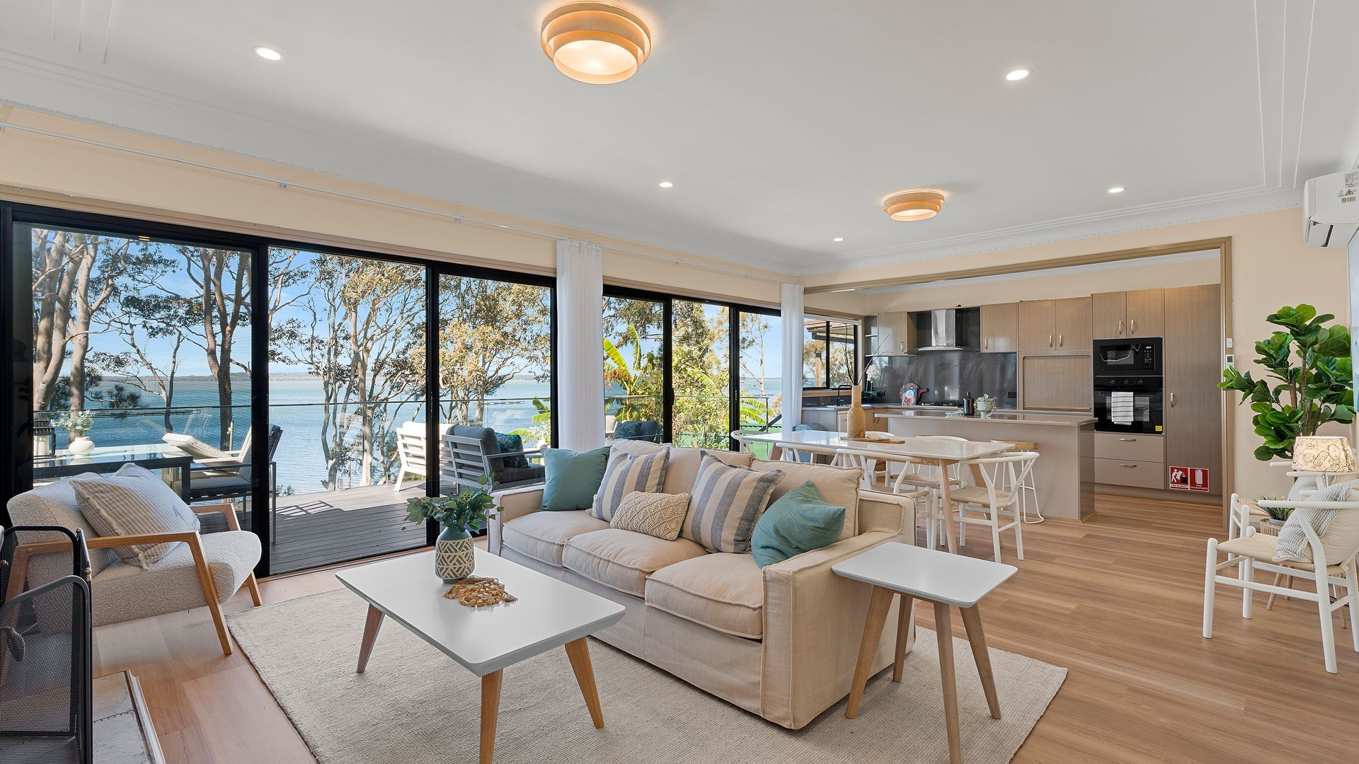 A comfortable living space designed for relaxing, gathering and enjoying the views.