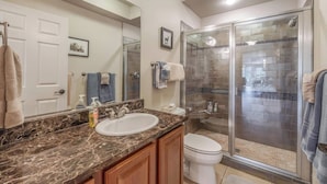 Hair dryer, towels, soap, toilet paper - Gated Riverfront Condo W/ Private Boardwalk (Post Falls)
