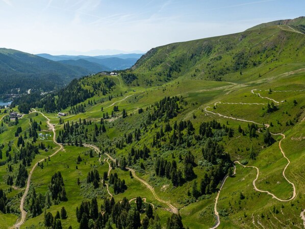 A mountainous landscape with winding paths and scattered buildings. - Beautiful private villa for 8 guests with TV and balcony (Brandstätter)