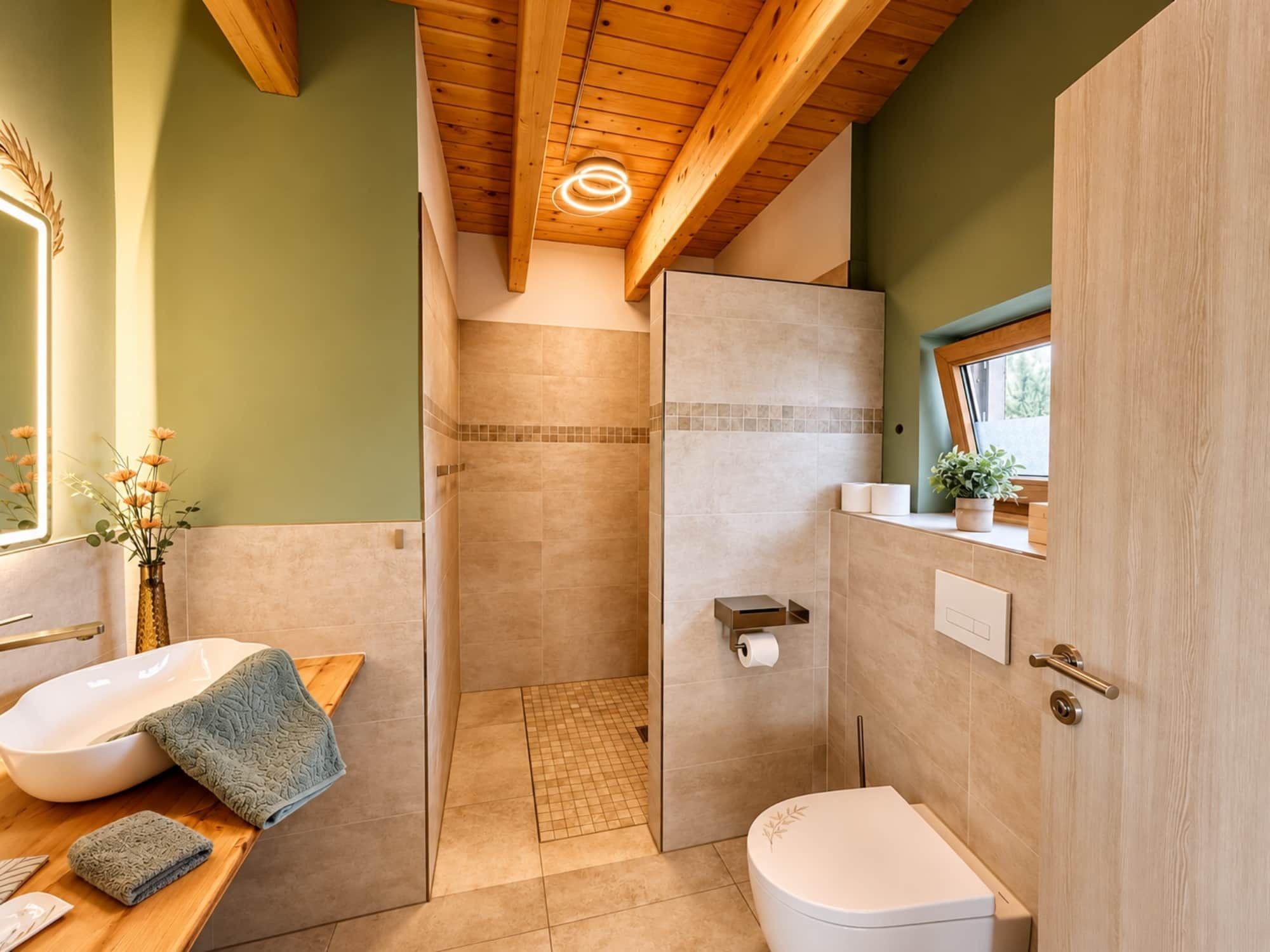 A bathroom with a bathtub, toilet, shower, and a vanity with a sink.