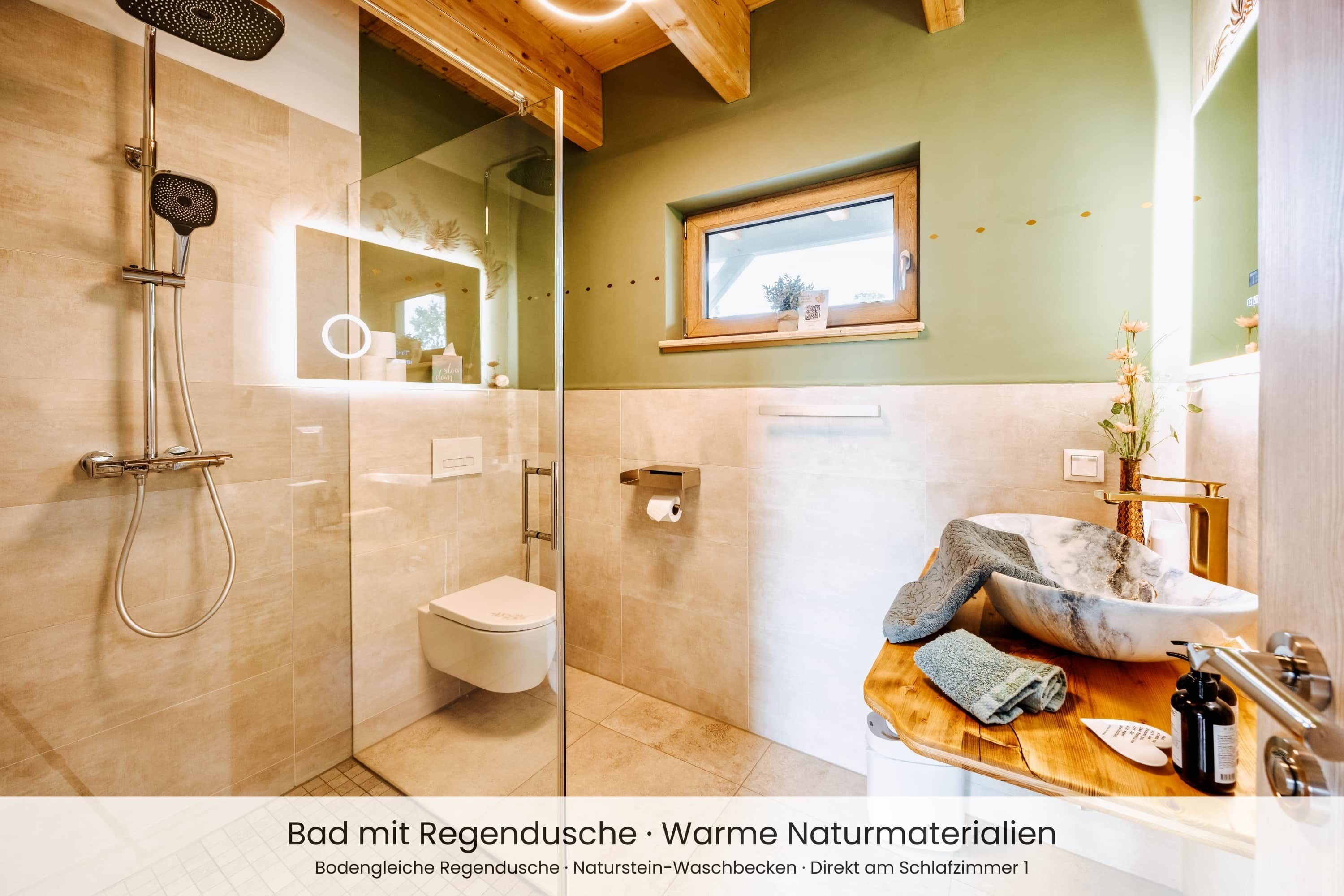 Ein Badezimmer mit einer Duschkabine, einer Toilette und einem Waschbecken mit Marmorbecken.